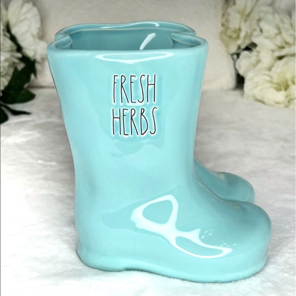 Rae Dunn Other - ❌SOLD❌ Rae Dunn NWT FRESH HERBS Rain Boots Planter Aqua Blue Green 6” Planter